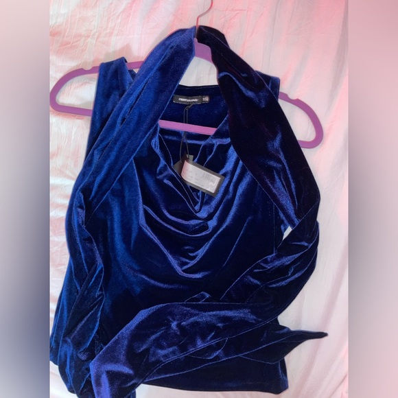 Blue Velvet Top / Blouse with Sach - Medium - Picture 2 of 4